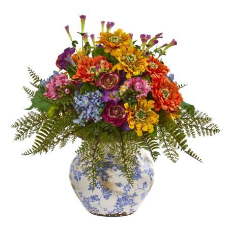 Vibrant 15" Mixed Floral Artificial Arrangement in Floral Vase