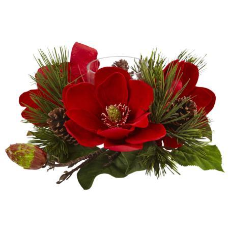 Beautiful Red Magnolia and Pine Candelabrum