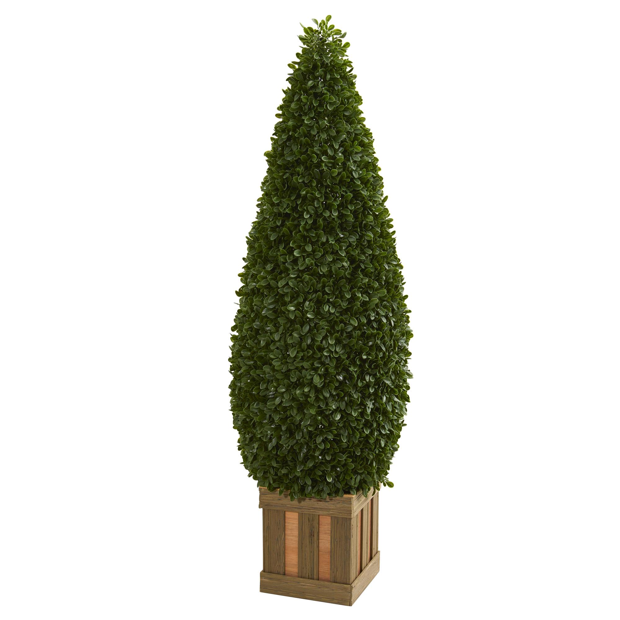 5' Boxwood Cone Topiary Artificial Tree with Decorative Planter | SilkBlume