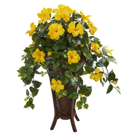 Radiant Hibiscus Artificial Plant in Stand Planter