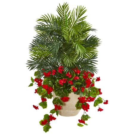 Vibrant 3.5' Geranium and Areca Palm Artificial Plant