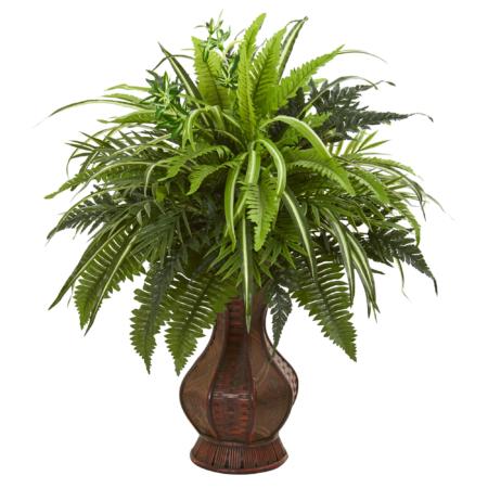 Dazzling 26" Mixed Greens and Fern Artificial Plant in Decorative Planter