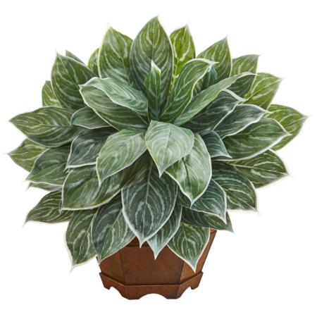 Dazzling 18" Silver Aglaonema Artificial Plant in Decorative Planter (Real Touch)