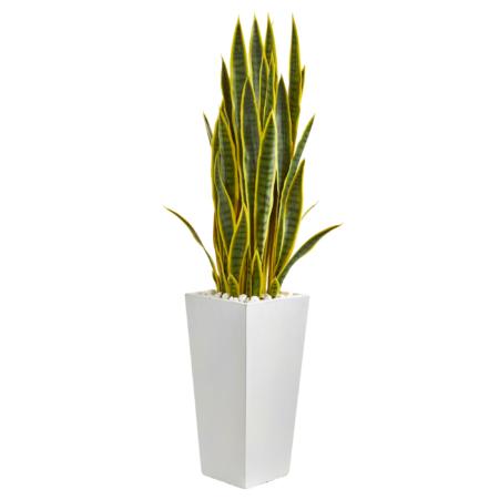 Captivating 4' Sansevieria Artificial Plant in White Tower Planter