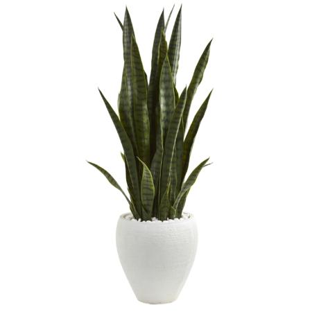 Beautiful 3.5' Sansevieria Artificial Plant in White Planter