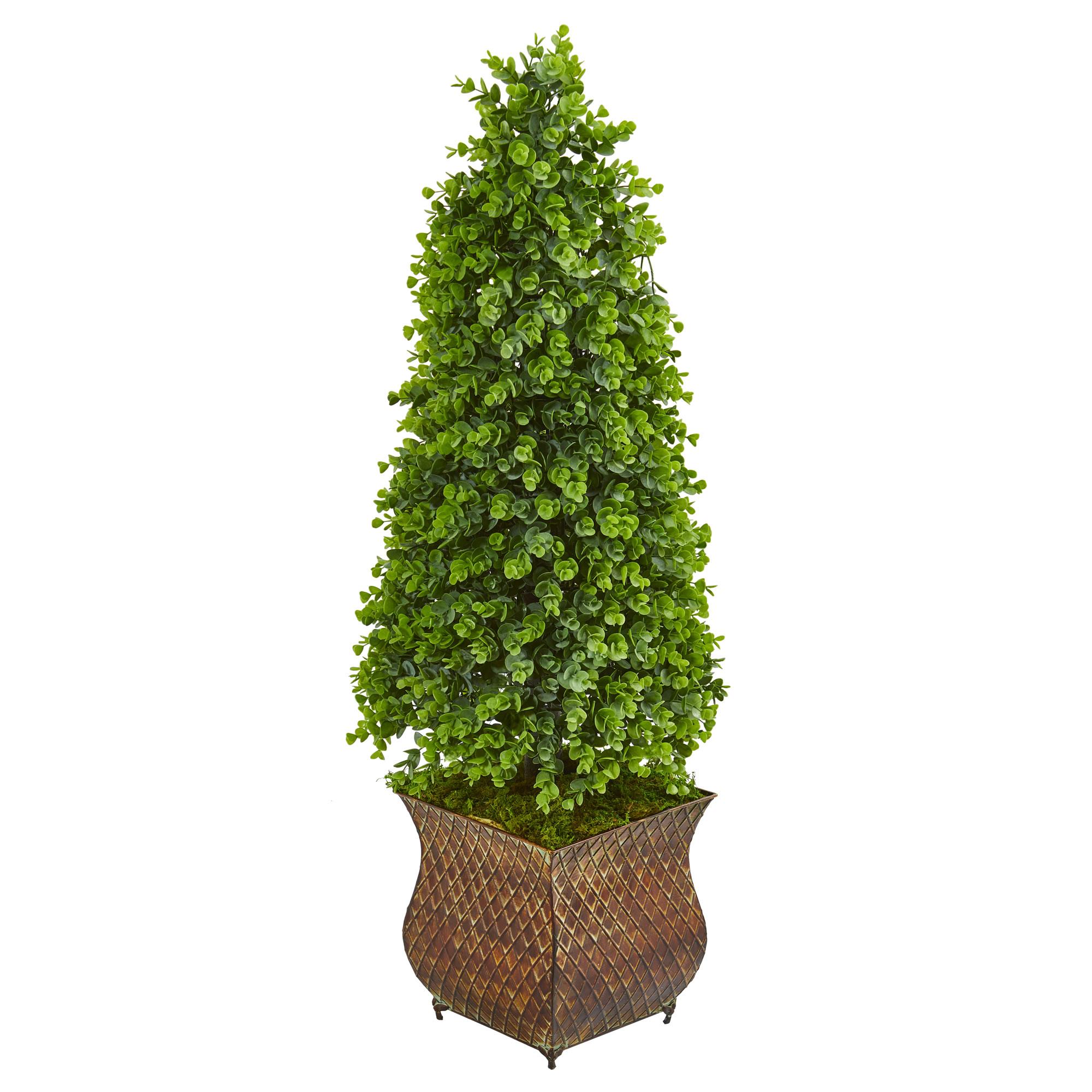 41" Eucalyptus Cone Topiary Artificial Tree in Metal Planter (Indoor ...