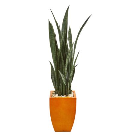 Captivating 55" Sansevieria Artificial Plant in Orange Planter