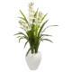 Stunning 4' Cymbidium Orchid Artificial Plant in White Planter