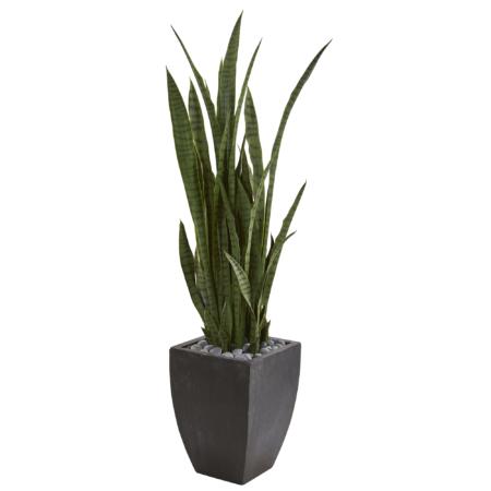 Captivating 4.5' Sansevieria Artificial Plant in Black Planter