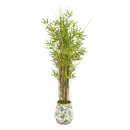 Beautiful 64" Grass Artificial Bamboo Plant in Floral Print Planter