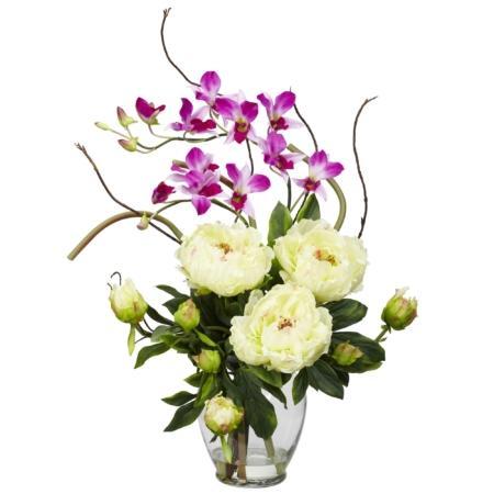 Vibrant Peony and Orchid Silk Flower Arrangement