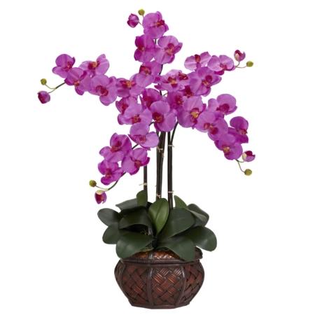 Beautiful Phalaenopsis w-Decorative Vase Silk Flower Arrangement