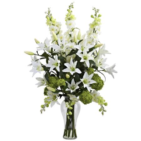 Captivating Lily, Delphinium and Hydrangea Silk Arrangement