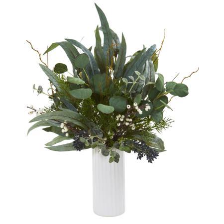 Beautiful 22" Eucalyptus Artificial Plant in White Cylinder Vase