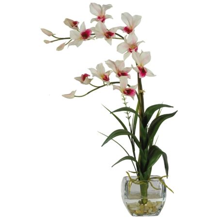 Stunning Dendrobium w-Glass Vase Silk Flower Arrangement