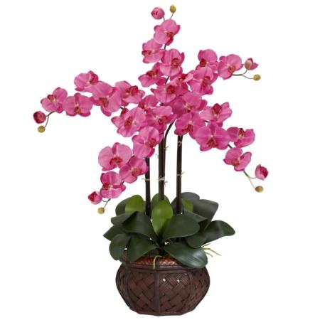 Dazzling Phalaenopsis w-Decorative Vase Silk Flower Arrangement