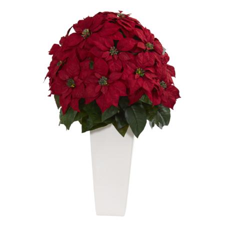 Beautiful 32" Poinsettia Artificial Plant in White Planter