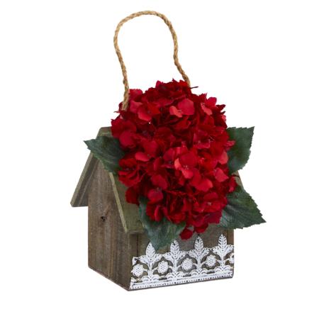 Vibrant 10" Hydrangea Artificial Arrangement in Hanging Floral Design House Planter