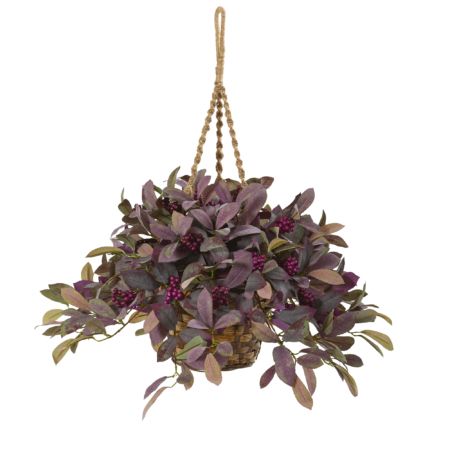 Beautiful 28" Fall Laurel Leaf with Berries Artificial Plant in Hanging Basket