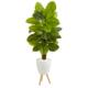 Beautiful 60" Large Leaf Philodendron Artificial Plant in White Planter with Stand (Real Touch)