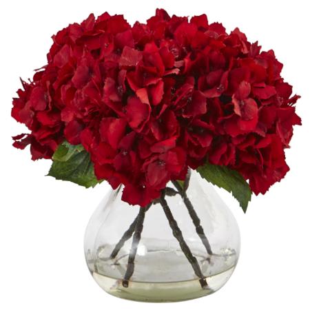 Vibrant Red Hydrangea with Vase Silk Flower Arrangement