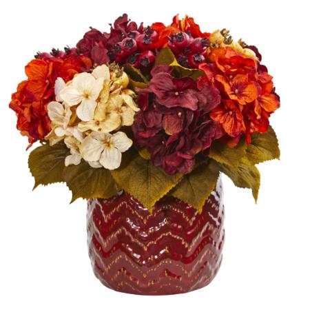 Vibrant Hydrangea Berry Artificial Arrangement in Red Vase