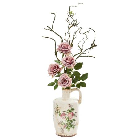 Beautiful Vintage Rose Artificial Arrangement in Floral Design Pitcher