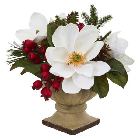 Stunning 15" Magnolia, Pine and Berries Artificial Arrangement