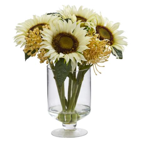 Radiant 12" Sunflower and Sedum Artificial Arrangement in Vase