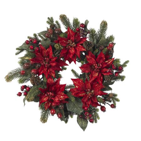 Vibrant 24" Poinsettia and Berry Wreath