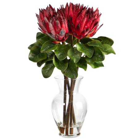 Stunning 23" King Protea Artificial Arrangement in Glass Vase