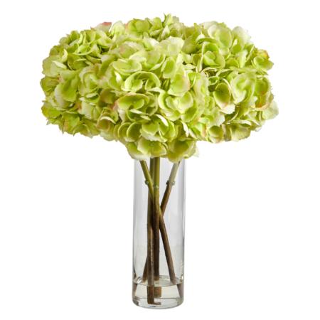 Beautiful 18" Hydrangea Artificial Arrangement in Glass Vase