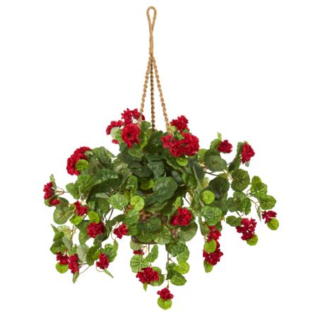 Stunning 27" Geranium Artificial Plant in Hanging Basket