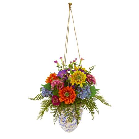 Vibrant 29" Mixed Flowers Artificial Plant in Hanging Vase