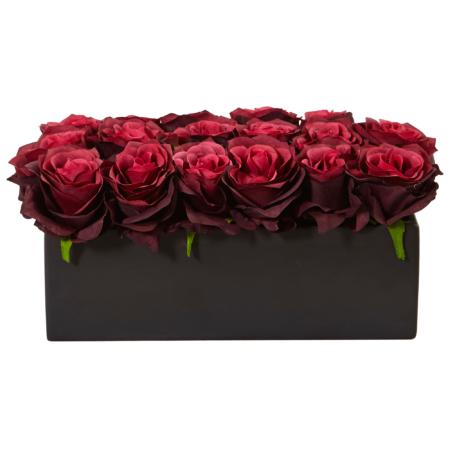 Radiant 6" Roses in Black Rectangular Planter Burgundy