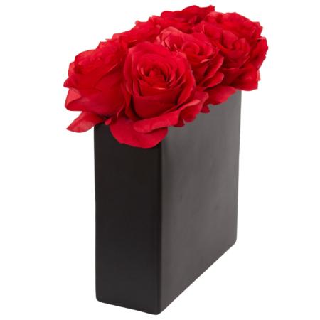 Vibrant 9" Roses Arrangement in Black Vase Red