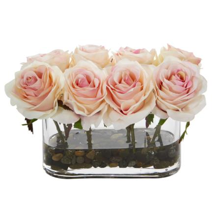 Stunning 5.5" Blooming Roses in Glass Vase Artificial Arrangement