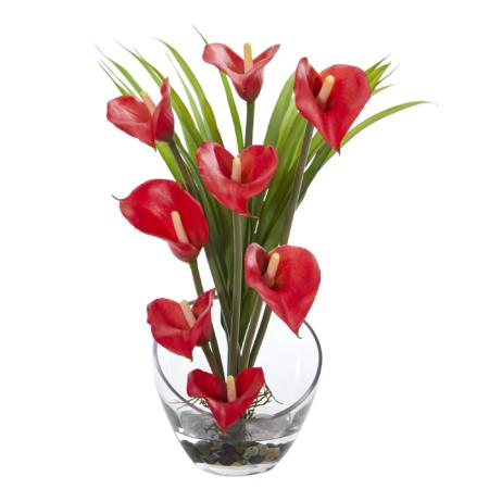 Vibrant 15.5" Calla Lily and Grass Artificial Arrangement in Vase