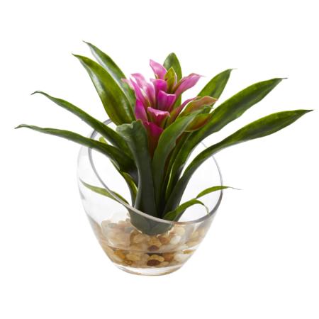 Stunning Bromeliad in Slanted Angled Vase Artificial Arrangement