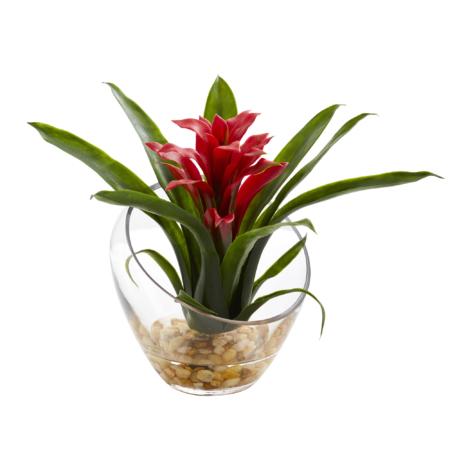 Vibrant Bromeliad in Slanted Angled Vase Artificial Arrangement