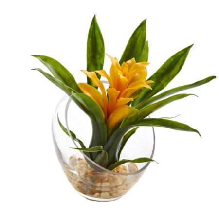 Radiant Bromeliad in Slanted Angled Vase Artificial Arrangement