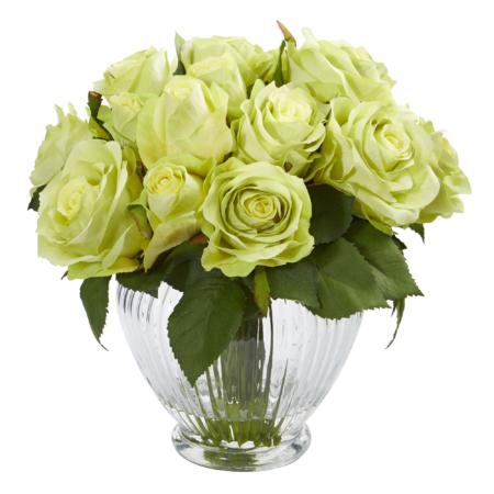 Stunning Rose Artificial Floral Arrangement in Elegant Glass Vase