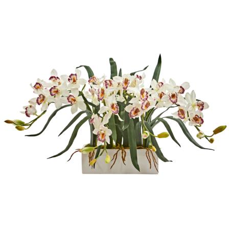 Beautiful 15" Cymbidium Artificial Arrangement in White Vase