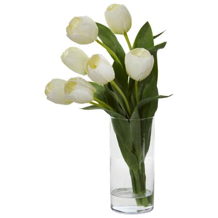 Stunning 16" Tulip Artificial Arrangement in Cylinder Vase