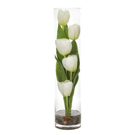 Stunning 18" Tulips Artificial Arrangement in Cylinder Vase