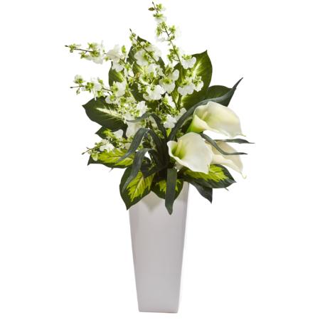 Radiant 29" Calla Lily and Orchid Artificial Arrangement in Black Vase