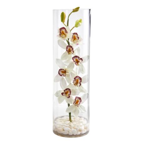 Beautiful 20" Cymbidium Orchid Artificial Arrangement in Tall Vase