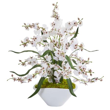 21" Dancing Lady Orchid Artificial Arrangement in White Vase