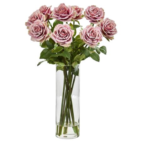 Radiant 19" Rose Artificial Arrangement in Cylinder Vase