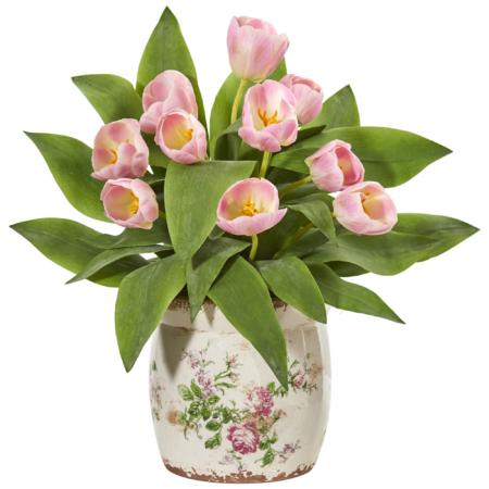 Stunning 18" Tulip Artificial Arrangement in Floral Design Vase